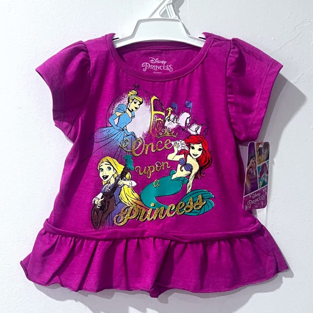 Disney Once Upon a Princess Cinderella Ariel Rapunzel Pink Girls T-Shirt NWT